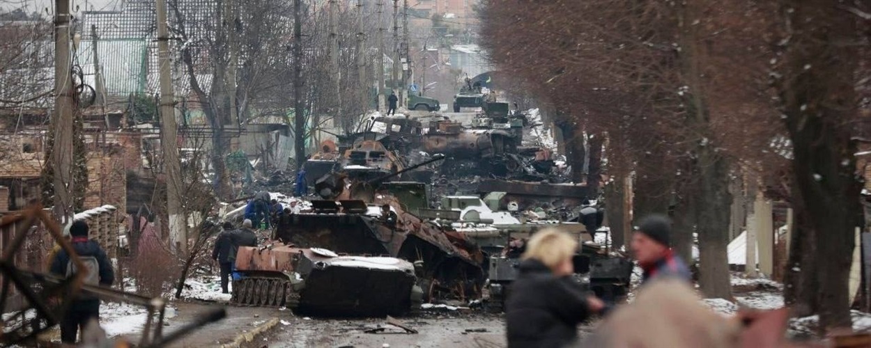 Буча, 02.02.2022 Фото колони ворожої техніки, спаленої 128-ю гірсько-штурмовою бригадою